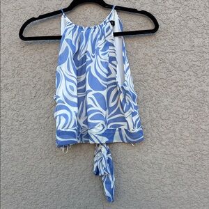 Blue and White Patterned Crop Top